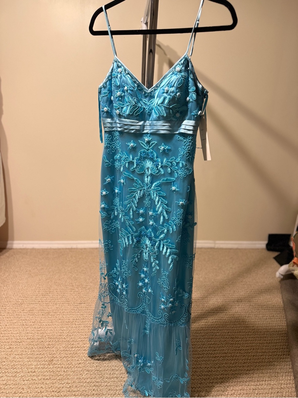 Sue Wong Nocturne Blue Embroidered Beaded Maxi Dress Size 6 NWT